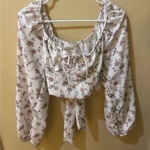 Altar'd State Babydoll Ivory and Red Floral Balloon Sleeve Top NWT
